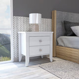 English Elm Nightstand More, Two Shelves, Four Legs, White Finish