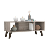 English Elm Coffee Table Plex, Two Open Shelves, Four Legs, Light Gray Finish