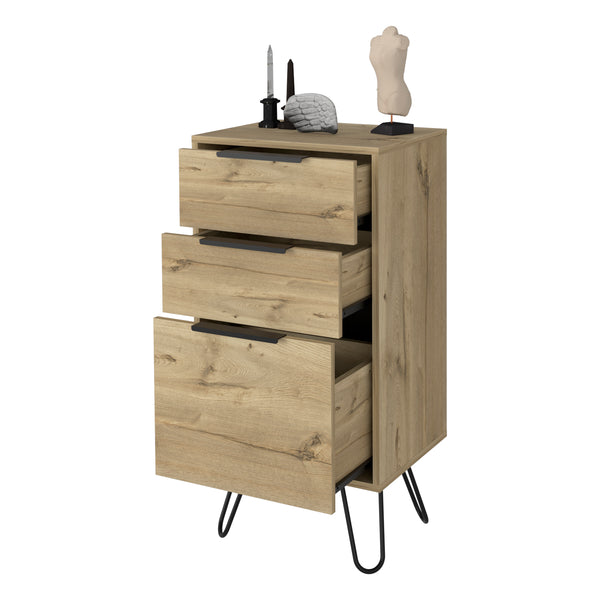 English Elm Light Dresser Skyoner with Hairpin Legs, Superior Top & 3 Drawers in Light Oak — Durable Modern Storage B092123074
