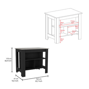 English Elm Kitchen Island Dozza - Modern Black & Ibiza Marble Finish With 3 Shelves For Stylish Storage & Prep B092122907