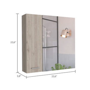 English Elm Medicine Cabinet Prague - Stylish Light Gray Wall-Mounted Storage With 4 Shelves & Mirror Door B092123055