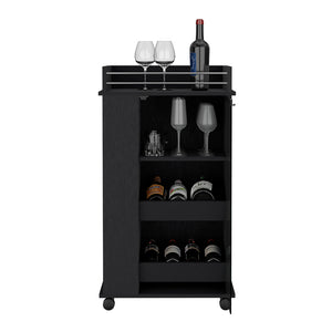 English Elm Bar Cart With Glass Door, Two-Side Shelves & Rolling Casters In Elegant Black Wengue Finish B092123141