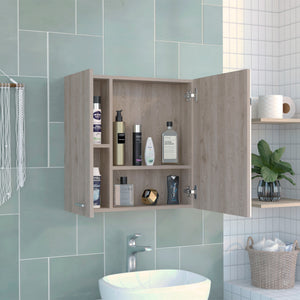 English Elm Medicine Cabinet Prague - Stylish Light Gray Wall-Mounted Storage With 4 Shelves & Mirror Door B092123055