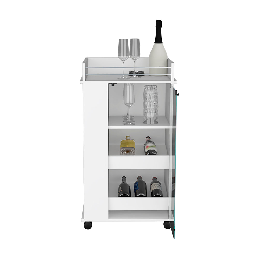 English Elm Bar Cart With Elegant White Finish, Glass Display Door, And Smooth Mobility For Stylish Entertaining B092123140