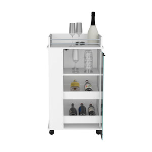 English Elm Bar Cart With Elegant White Finish, Glass Display Door, And Smooth Mobility For Stylish Entertaining B092123140