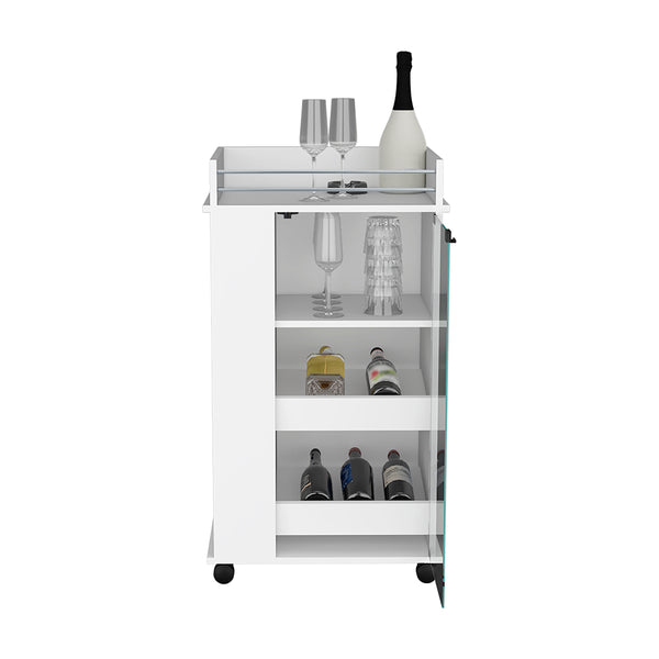 English Elm Bar Cart With Elegant White Finish, Glass Display Door, And Smooth Mobility For Stylish Entertaining B092123140