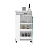 English Elm Bar Cart With Two-Side Shelves Beaver, Glass Door and Upper Surface, White Finish