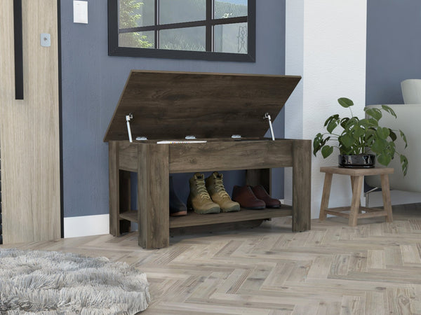 English Elm Storage Table Polgon - Versatile Extendable Entryway Bench With Lift Top & Lower Shelf, Dark Brown B092123048-GIGA