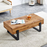 English Elm Rustic Mdf Coffee Table With Metal Legs - Natural Wood Tone Elegance For Your Space