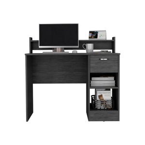 English Elm Computer Desk Delmar - Stylish Smokey Oak Finish With Open Shelves & Hidden Drawer For Organizing B092123156