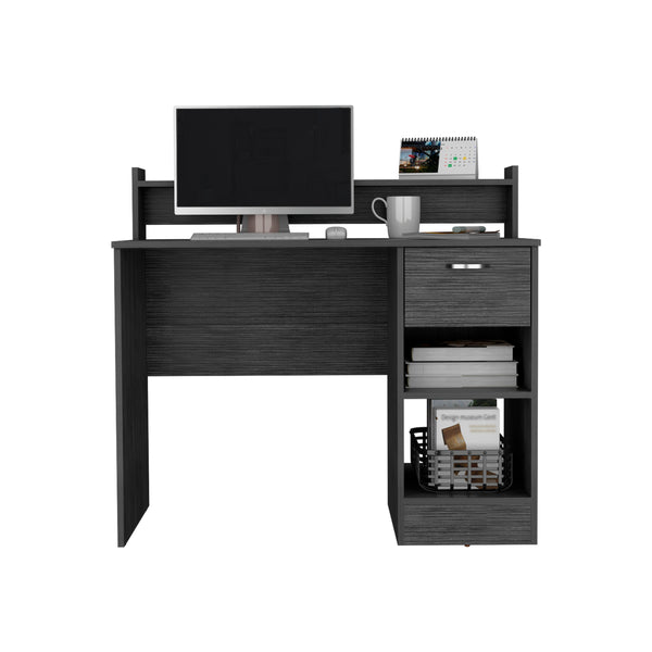 English Elm Computer Desk Delmar - Stylish Smokey Oak Finish With Open Shelves & Hidden Drawer For Organizing B092123156