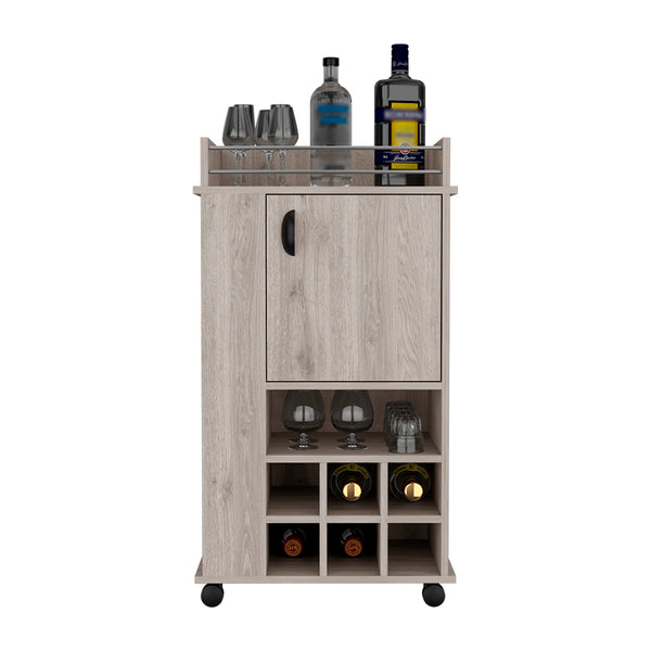 English Elm Bar Cart Reese with Smooth Casters, Six Wine Cubbies, Single Cabinet & Spacious Cocktail Surface Light Gray B092123144