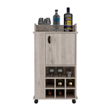 English Elm Bar Cart With Casters Reese, Six Wine Cubbies and Single Door, Light Gray Finish