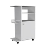 English Elm Kitchen Cart Kryot, Single Door Cabinet, Four Casters, White Finish