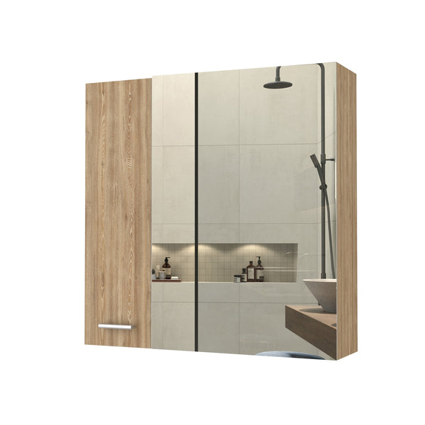 English Elm Medicine Cabinet Prague - Stylish Mirror & 4 Shelves, Beige Pine Finish For Organized Bathroom Storage B092123023