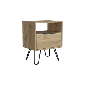 English Elm Nightstand Skyoner, Single Drawer, Hairpin Legs, Light Oak Finish