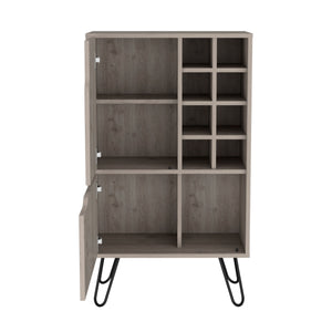 English Elm L L Bar Cabinet Silhill Light Gray Finish with 8 Wine Cubbies, 2 Door Cabinets, Steel Legs, Durable Design B092123070
