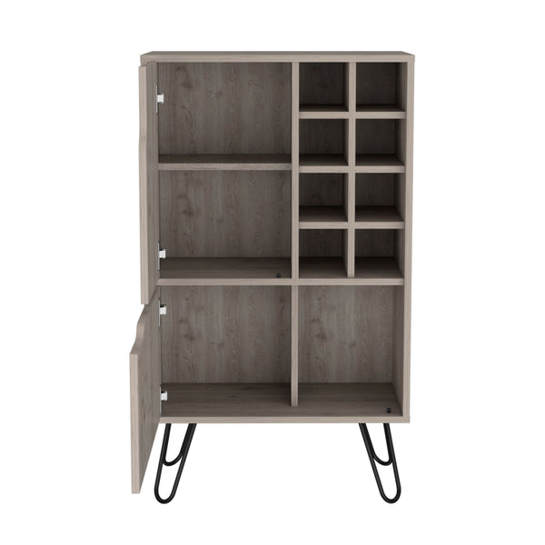 English Elm L L Bar Cabinet Silhill Light Gray Finish with 8 Wine Cubbies, 2 Door Cabinets, Steel Legs, Durable Design B092123070