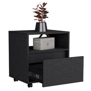 English Elm Nightstand Munyochi - Sleek One-Drawer Design In Elegant Black Wengue Finish For Small Spaces B092123115