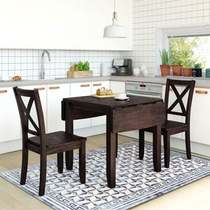 English Elm Topmax Drop Leaf Wood Breakfast Nook Table Set with X Back Chairs for Two Espresso N717S000164P