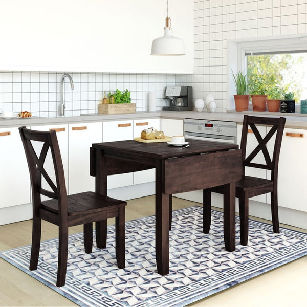 English Elm Topmax Drop Leaf Wood Breakfast Nook Table Set with X Back Chairs for Two Espresso N717S000164P