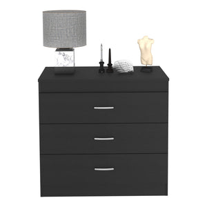 English Elm Three Drawer Dresser Lial with Durable Particle Board, Metal Hardware, Wengue Finish, Sleek Design Black B092122972