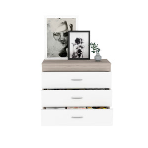 English Elm Three Drawer Dresser Lial with Durable Particle Board, Metal Hardware, Wengue Finish, Sleek Design Light Gray B092122973