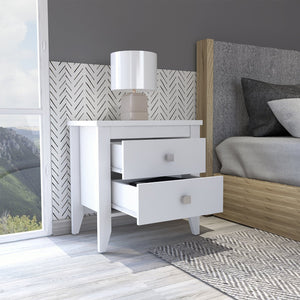 English Elm Nightstand With Two Open Shelves, Modern White Finish, Ideal For Bedroom Or Living Space Storage B092123020