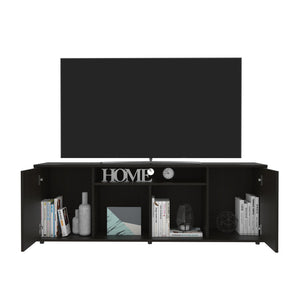 English Elm Tv Stand Tucson for TVs up to 65" - Black Wengue Modern Media Console with 4 Shelves & Doors B092123332