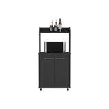 English Elm Kitchen Cart Totti, Double Door Cabinet, One Open Shelf, Two Interior Shelves, Black Wengue Finish