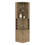 English Elm Bar Cabinet Papprika, 8 Wine Cubbies, Double Door, Dark Brown Finish