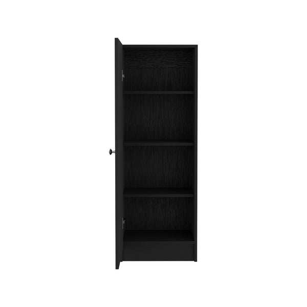 English Elm Pantry Miami single-door cabinet with four adjustable shelves, space-saving design, durable build Black B092123008