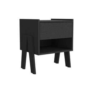 English Elm Nightstand Ferku: Modern Black Wengue Finish With Open Shelf & Smooth-Glide Drawer For Essentials B092122929