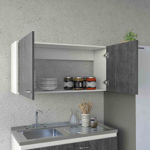 English Elm Wall Cabinet - Modern Two-Shelf Double Door Storage In White & Smokey Oak Finish For Any Room B092123090-GIGA