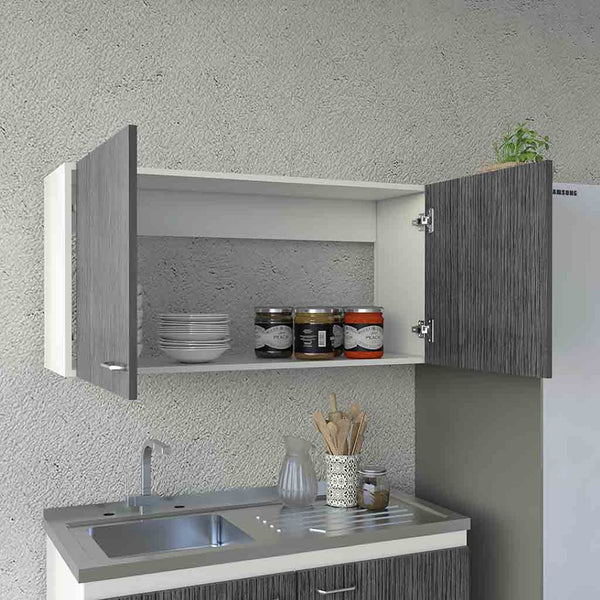 English Elm Wall Cabinet - Modern Two-Shelf Double Door Storage In White & Smokey Oak Finish For Any Room B092123090-GIGA