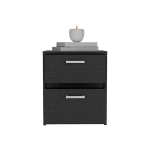 English Elm Nightstand With Chequered Front, Two Drawers, Modern Black Wengue Finish For Stylish Storage Solutions B092123119