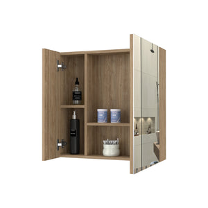 English Elm Medicine Cabinet Prague - Stylish Mirror & 4 Shelves, Beige Pine Finish For Organized Bathroom Storage B092123023
