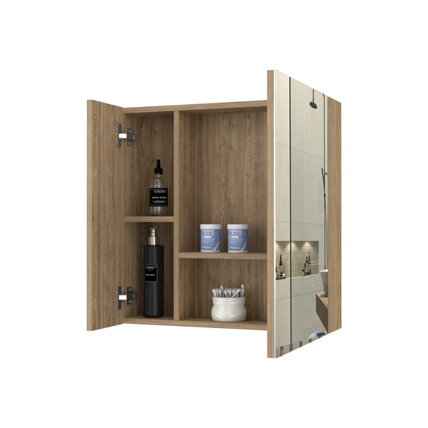 English Elm Medicine Cabinet Prague - Stylish Mirror & 4 Shelves, Beige Pine Finish For Organized Bathroom Storage B092123023