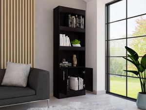 English Elm Bookcase Denver 70.8" Tall Black Wengue Particle Board with Metal Hardware, 3 Framed Shelves, Chic B092122899