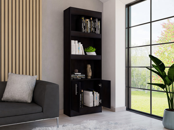 English Elm Bookcase Denver 70.8" Tall Black Wengue Particle Board with Metal Hardware, 3 Framed Shelves, Chic B092122899