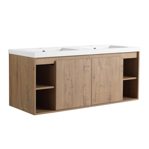 English Elm 48" Wall-Mounted Bathroom Vanity With Double Sinks, Soft-Close Doors, Eco-Friendly Design & Storage W999S00106