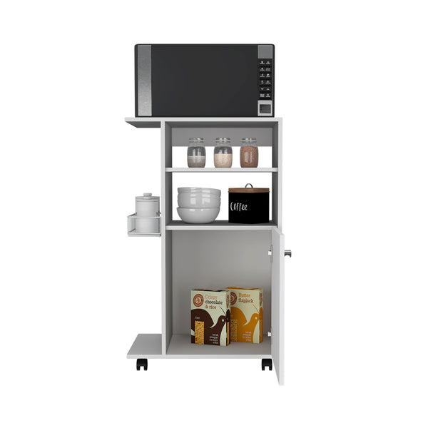 English Elm Kitchen Cart Kryot - Mobile Storage Solution With White Finish, Microwave Countertop & Casters B092122968