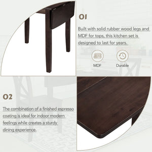 English Elm Topmax Drop Leaf Wood Breakfast Nook Table Set with X Back Chairs for Two Espresso N717S000164P