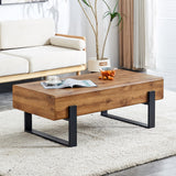 English Elm Rustic Mdf Coffee Table With Metal Legs - Natural Wood Tone Elegance For Your Space