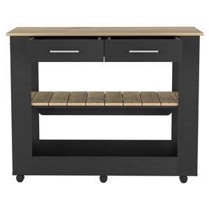 English Elm Kitchen Island 46 Inches Dozza – Mobile Storage With Drawers & Open Shelves In Black Wenge Finish B092123278