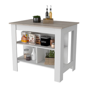 English Elm Kitchen Island Antibacterial Dozza - Stylish Light Gray & White Finish With 3 Storage Shelves B092122914