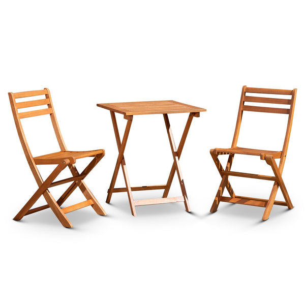 English Elm 3-Piece Eucalyptus Bistro Set Square Folding Patio Table and Chairs Compact Stylish FSC Certified Natural B046125052