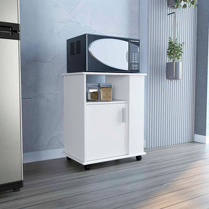 English Elm Kitchen Cart Newark White Finish with 3 Side Shelves, 4 Open Shelves & Locking Casters for Microwaves B092123026