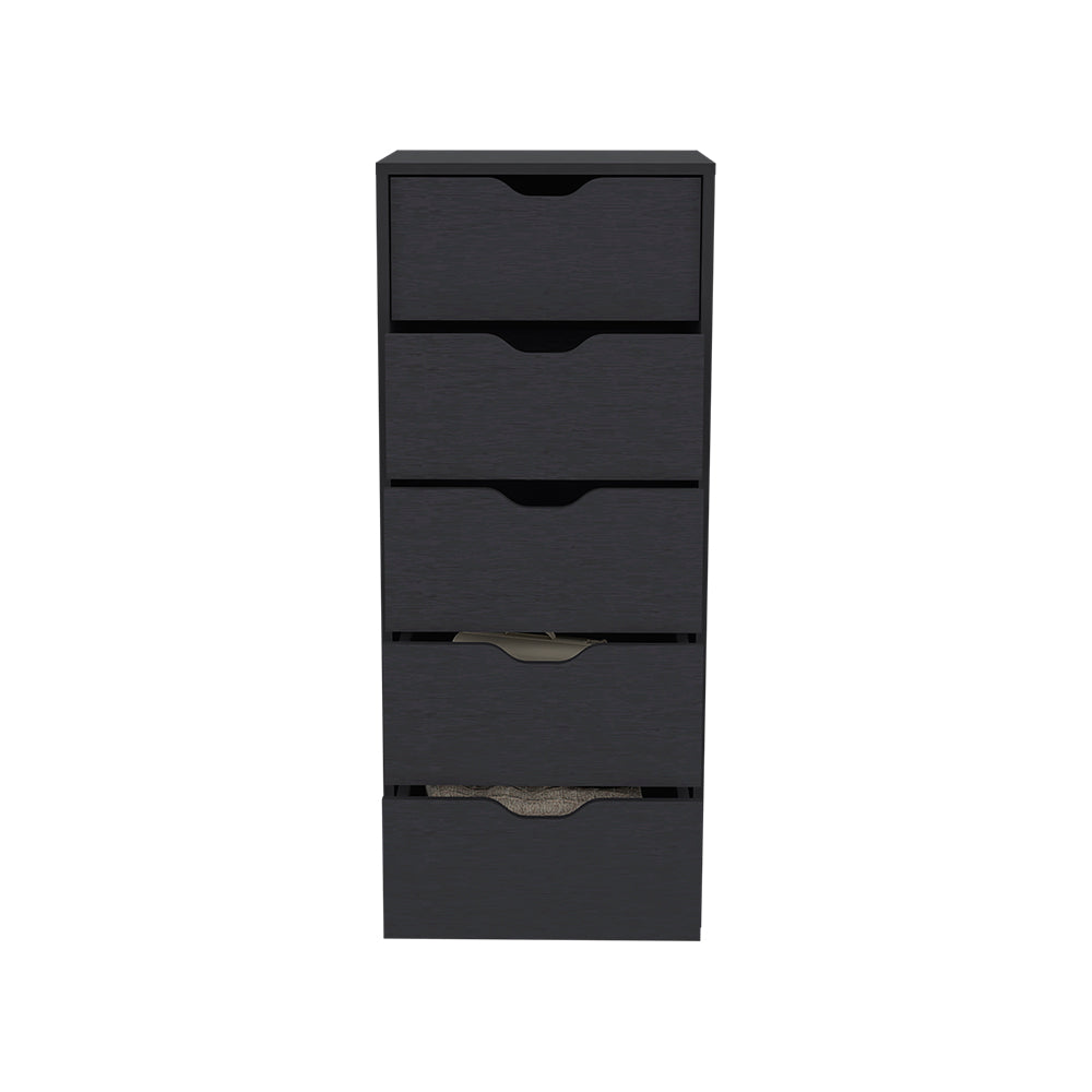 English Elm Dresser Kamran - Sleek Five-Drawer Narrow Storage Solution In Elegant Black Wengue Finish B092122838