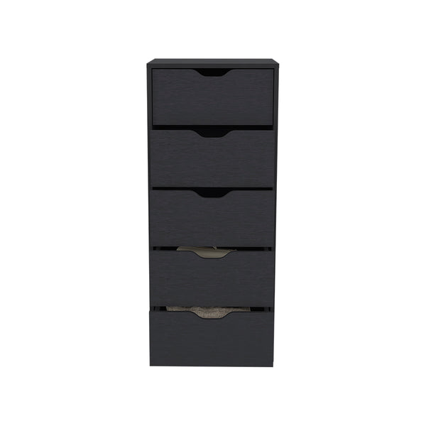 English Elm Dresser Kamran - Sleek Five-Drawer Narrow Storage Solution In Elegant Black Wengue Finish B092122838